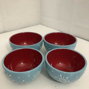 Set Of 4 Holiday Bowls With Snowflakes Blue And Re